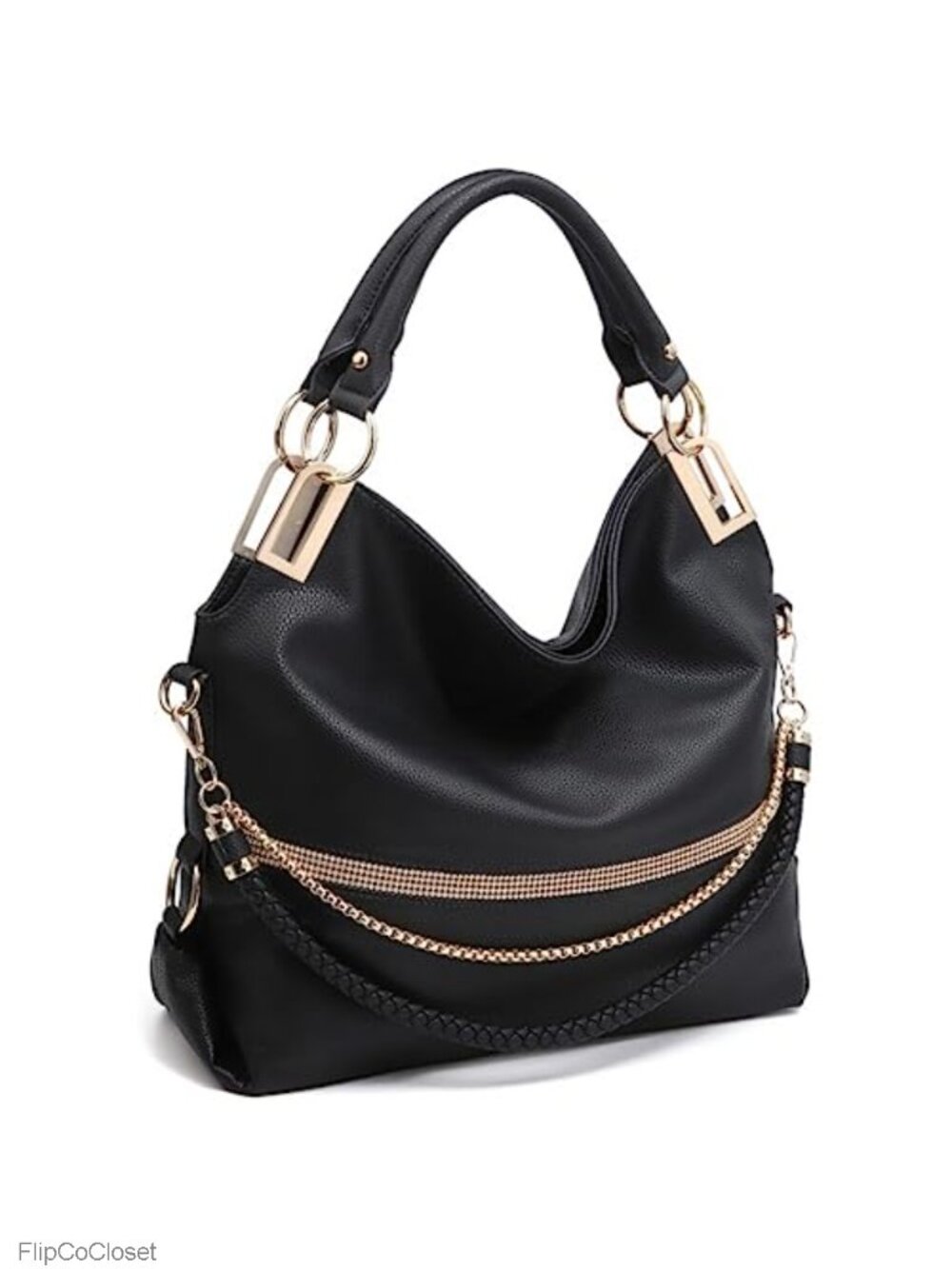 Large Hobo Bag Vegan Leather Rhinestone Tote Purse Shoulder Handbag